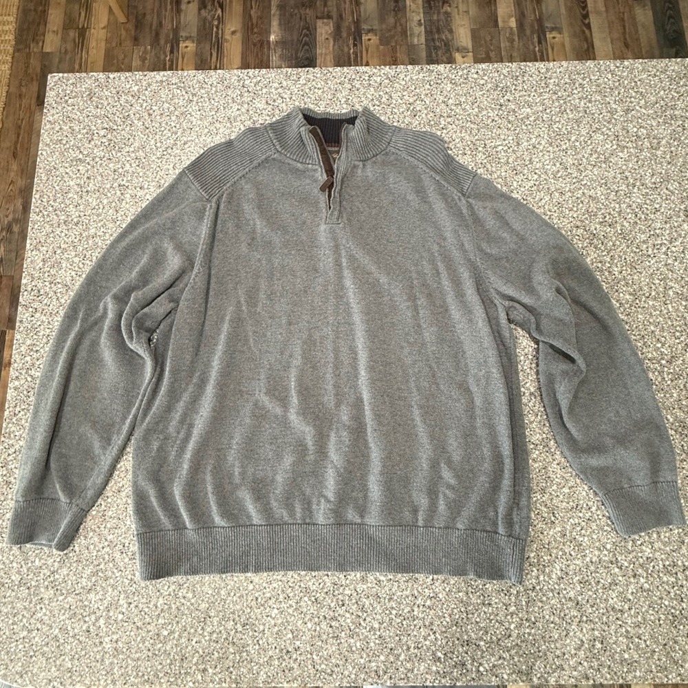 Tasso Elba Mens Gray 100% Cotton Quarter Zip Sweater Elbow Patches Size XL